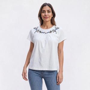 Womens Architect(R) Short Sleeve Floral Embroidery Yoke Blouse
